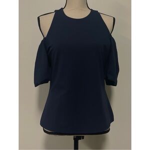 NWT INC International Concepts Cold Shoulder Short Sleeve Blouse Blue Size M